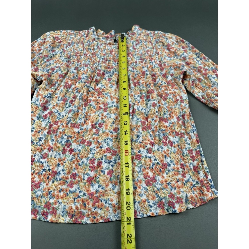Cynthia Rowley Blouse Orange Floral Short Women's Medium Sleeve Rayon Top - Picture 8 of 10